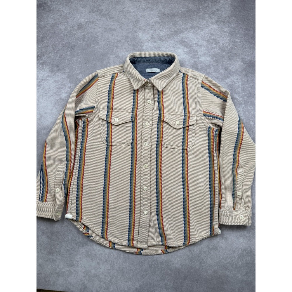 Outerknown Beige Striped Button Down Shirt Poncho Style Design